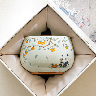 柿柿如意熊猫小茶杯陶瓷主人杯个人专用品茗杯功夫茶具罗汉杯单杯