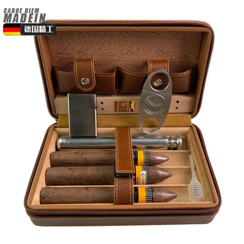 雪茄盒便携雪茄保湿盒雪松木便携式旅行包大容量雪茄烟盒套装工具
