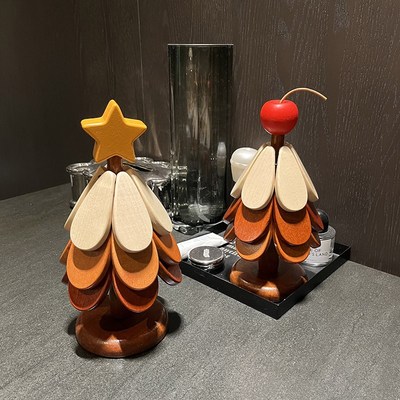 圣诞树隔热垫餐桌摆件创意一棵树实木防烫耐高温家用折叠锅垫杯垫