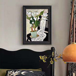 手绘油画马蒂斯静物客厅卧室装 黑白色花卉玄关桌面摆件 饰挂画法式