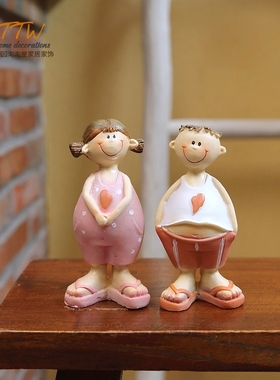 夏日甜心情侣树脂摆件 粉桃人字拖家居礼物