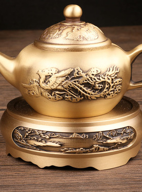 黄铜小茶壶龙凤创意酒杯办公桌面摆件中式古典迷你手把件复古