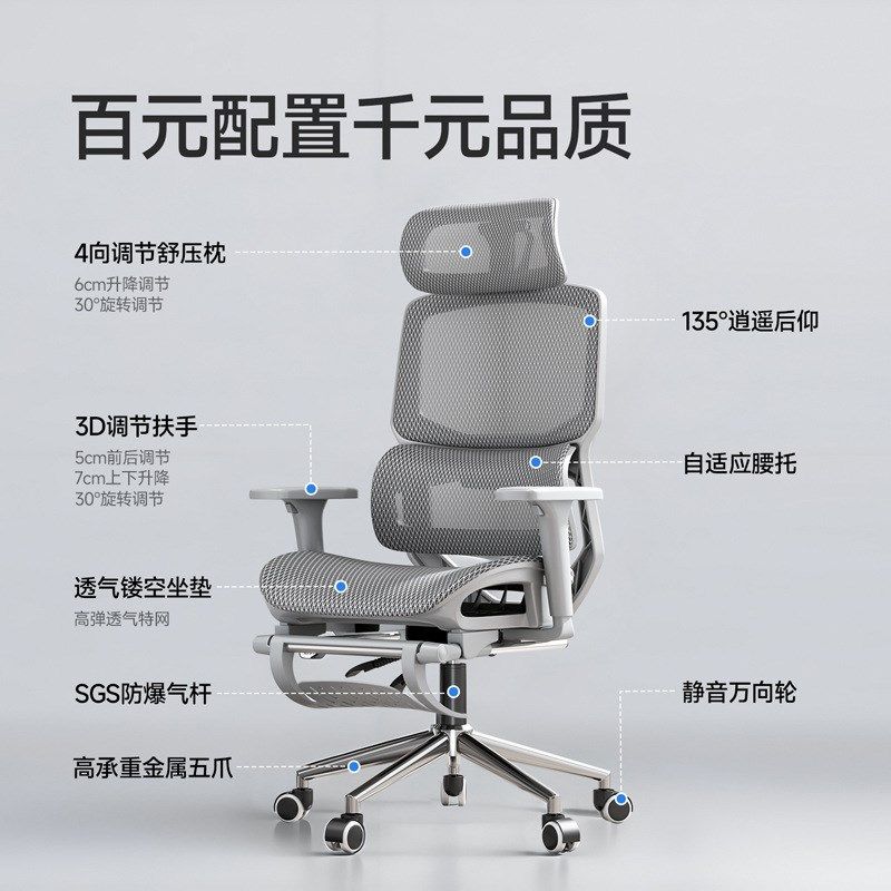 人体工学电脑椅家用办公椅网转护腰电竞椅子双层网布承重久坐升降