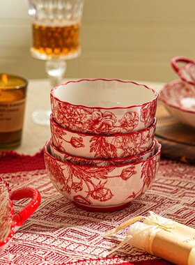 舍里 玫瑰皇后乔迁碗碟套装家用结婚红色餐具礼盒送新人新婚礼物