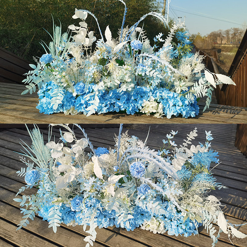 婚礼堂舞台背景花排中式婚庆大红路引排花迎宾区T台花艺布置道具