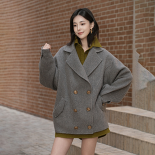 慵懒双面呢大衣短款 100棉羊毛时尚 廓形羊毛外套高级感 YOLLA