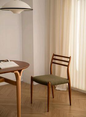 THEMAZAY北欧中古实木餐椅家用软包靠背椅子Moller78号设计师椅