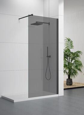 外贸步入式拉杆不锈钢隔断屏风卫生间简约灰色钢化玻璃淋浴门