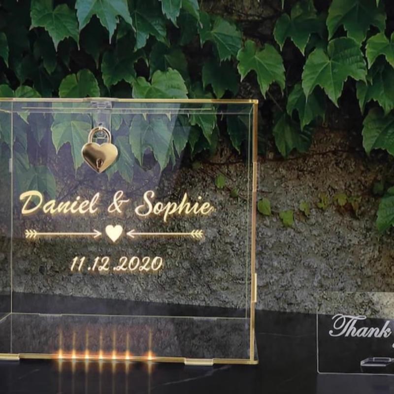 透明磨砂亚克力婚礼抽奖箱v理钱盒带锁可拆卸结婚礼品装饰盒卡盒