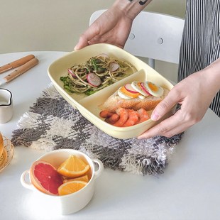 肆月 分格餐盘 陶瓷两格分食分菜餐具盘子大人儿童菜盘分隔早餐盘