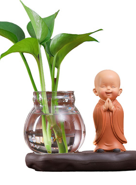 创意新中式花瓶客厅插p花小摆件透明玻璃器皿水养植物绿萝水培花