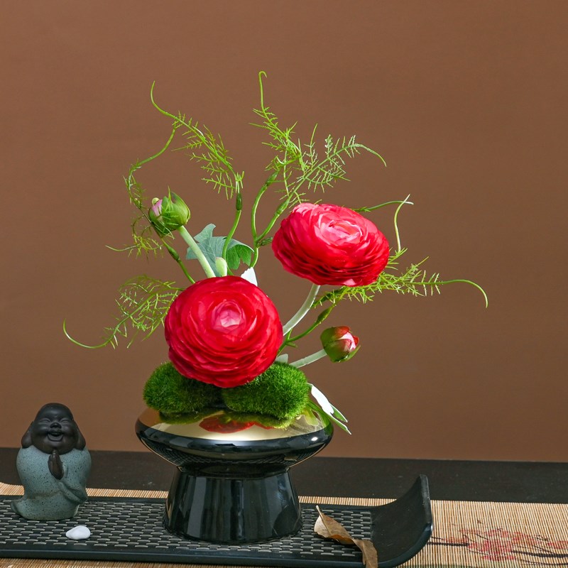 摆设客厅高端摆件新中式仿真花酒店餐厅客厅O餐桌圆办公桌花高级