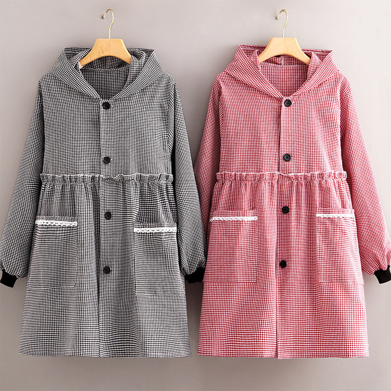 长袖围裙女家用厨房防污耐脏棉布罩衣女新款上班外穿工作服围腰