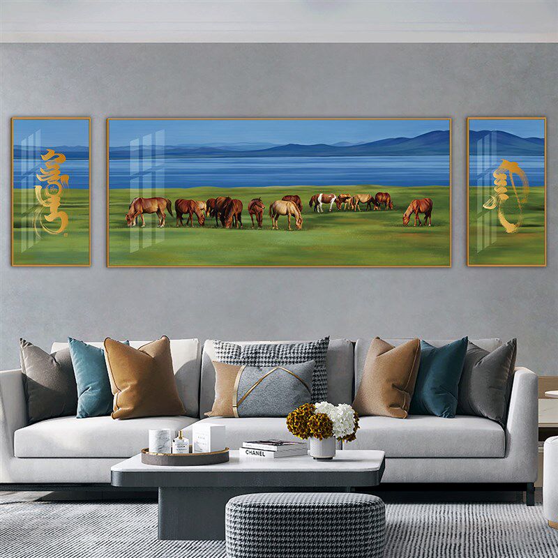 格伦慕特GOLOMT蒙古风格八骏马装饰画客厅沙发背景墙民族风挂画