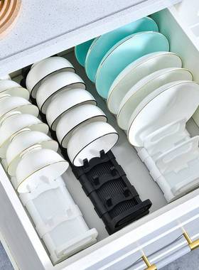 碗碟收纳架沥水碗架m橱柜抽屉内晾晒碗碟盘子可伸缩调节分隔置物