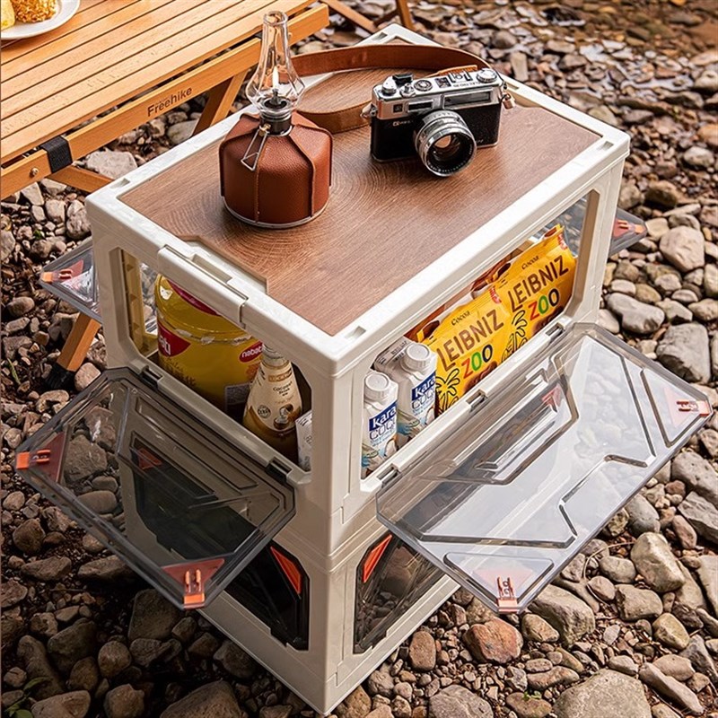 车载后备箱收纳箱户外露营折叠箱野餐篮带木盖收纳盒带滑轮五侧开