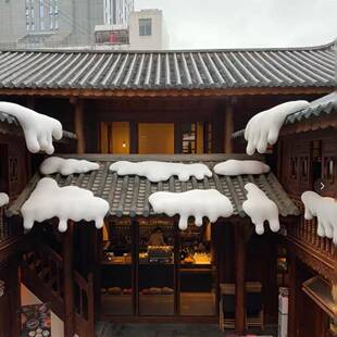 圣诞节门头白色冰挂雪坠店面屋檐外墙装饰冬季布置道具