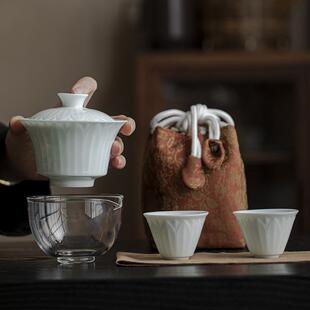 仿宋影青瓷旅行茶具套装一壶二三杯大容量快客杯便携二才盖碗茶杯