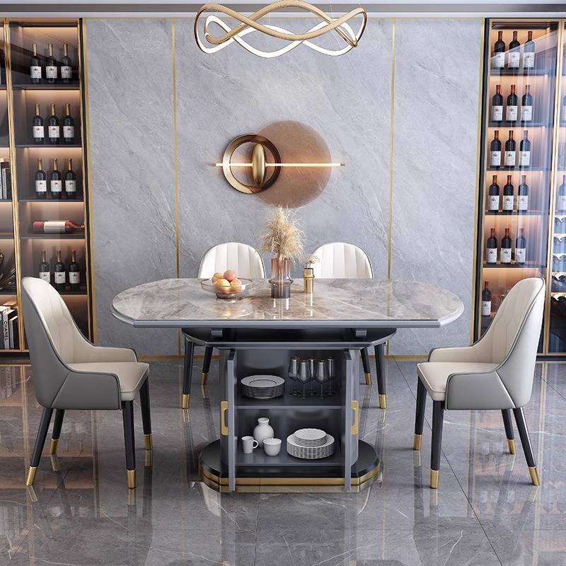 新款岩板餐桌伸缩方圆两用可变圆桌现代简约轻奢高端网红折叠饭桌