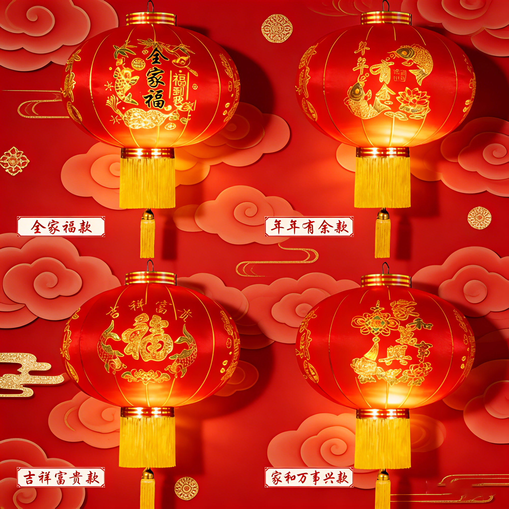 2026大红灯笼一对新年户外挂饰