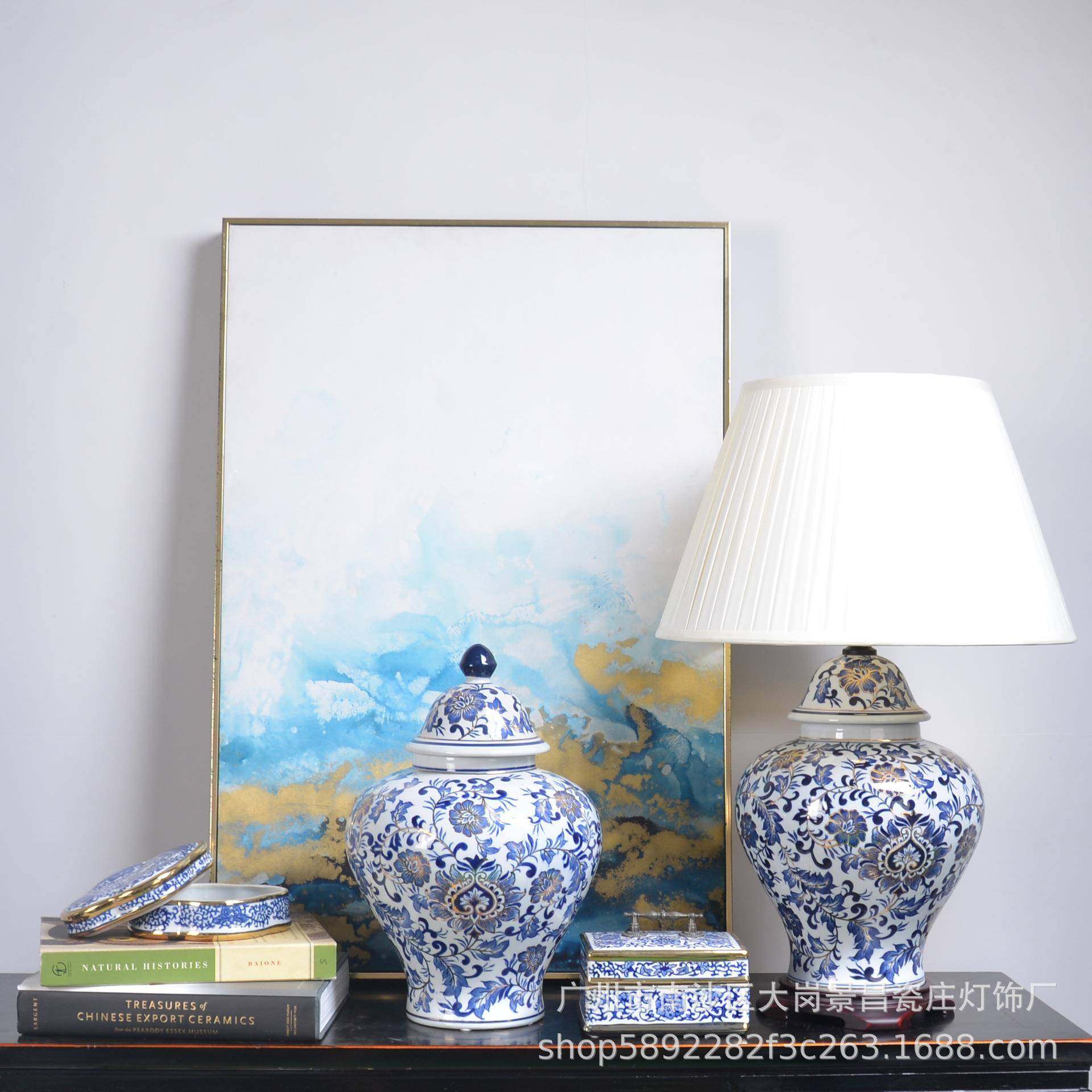 广州景昌中式青花描金花卉将军坛台灯别墅客厅书房卧室灯具摆件,机械设备,其他机械设备,淘宝优惠券,粉丝福利购,淘宝优惠卷