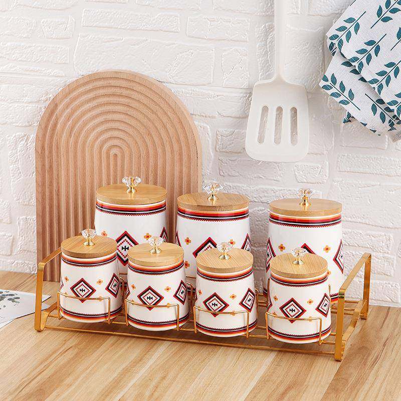 中东风格轻奢调料盒套装家用调料罐置物架水晶顶珠竹盖陶瓷密封罐,机械设备,其他机械设备,淘宝优惠券,粉丝福利购,淘宝优惠卷