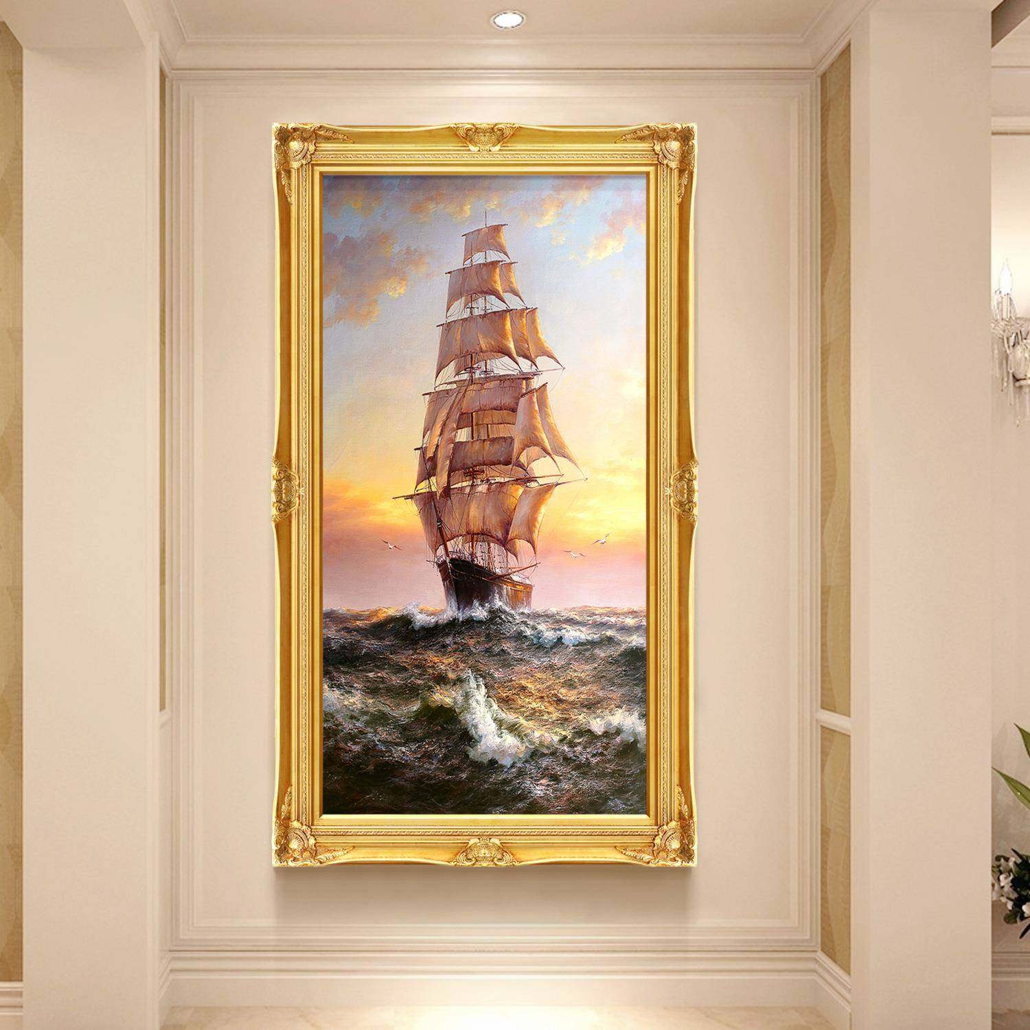 欧式玄关大气油画竖版一帆风顺船风景装饰画过道走廊挂画壁画,机械设备,其他机械设备,淘宝优惠券,粉丝福利购,淘宝优惠卷