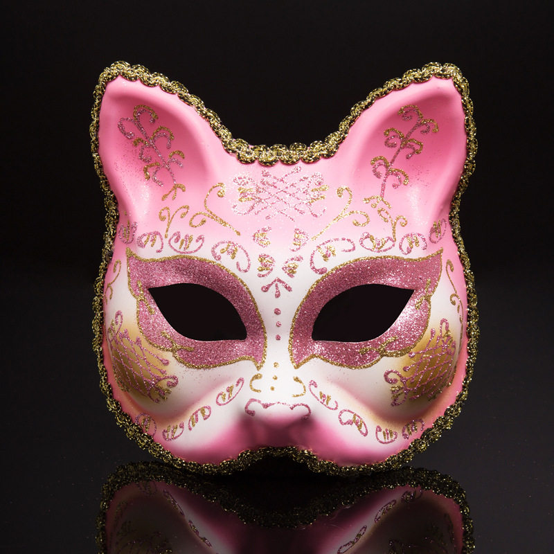 儿童款圣诞节猫半脸面具表演女孩创意面罩派对公主卡通角色扮演