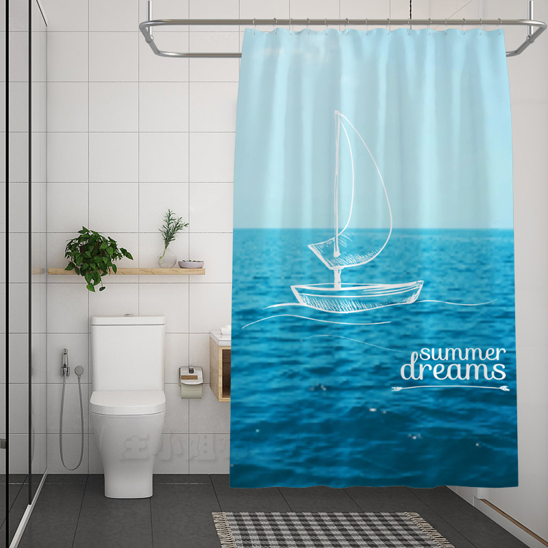 海洋浴室防水浴帘加厚卫生间隔断帘创意不透明沐浴帘X子简约遮挡