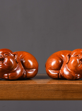 花梨实木质生肖猪雕刻摆件家居公厅办檀室摆设装饰黑客工艺品送礼