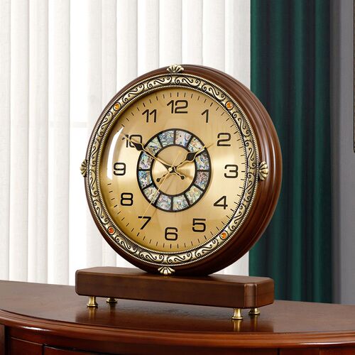 新中式实木家用客l厅座钟静音复古创意装饰桌面台钟中国风摆件摆