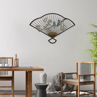 新中式扇面d花鸟壁挂创意金属玄关壁饰客厅装饰挂件餐厅书房壁饰