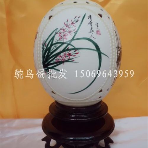 鸵鸟蛋雕刻工艺品 梅兰竹菊四面彩绘 送礼