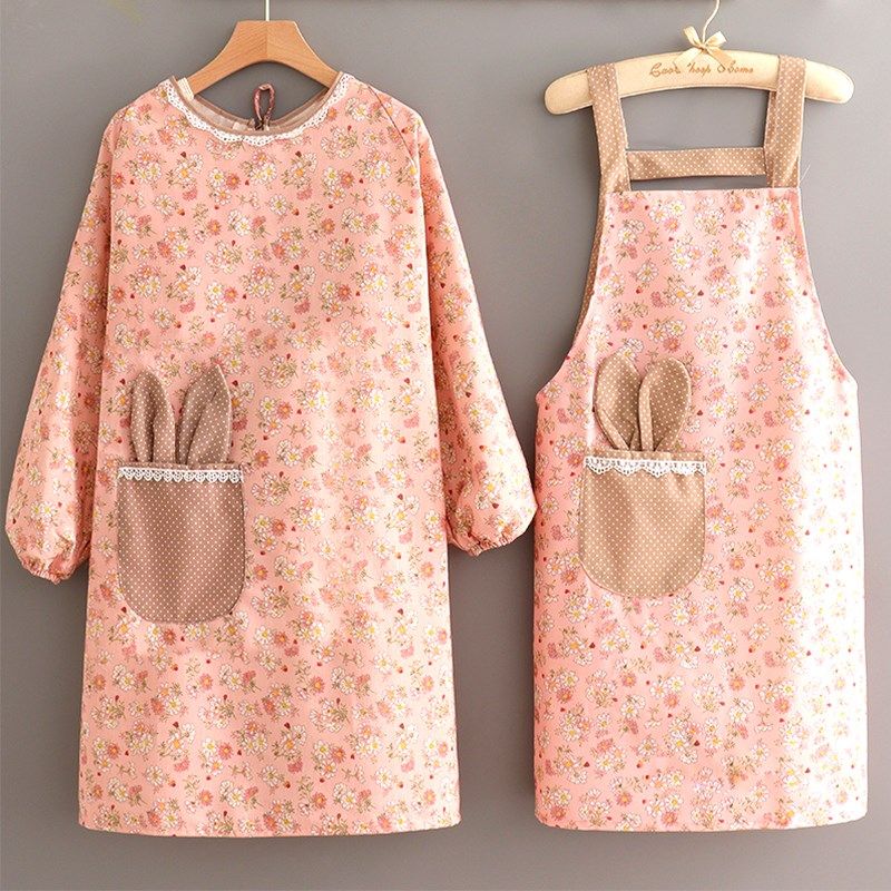 韩版时尚新款棉布厨房做饭围裙可爱耐磨上班工作餐饮专用罩衣长袖