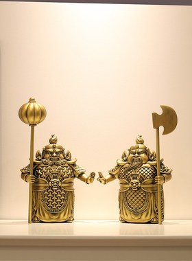 新中式护宅门神哼哈二将摆件办公室客厅入户玄关门口柜子装饰品