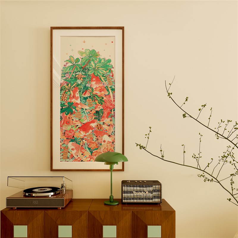 张文学《九鱼f献瑞》九鱼图玄关新中式装饰画国潮风走廊过道竖挂