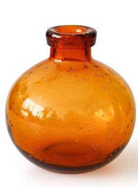 橙色汽泡圆形玻璃花瓶时尚家x居客餐厅书房玄关装饰摆件干花花插