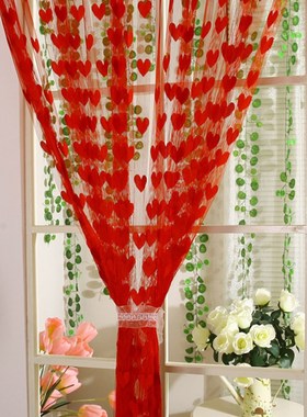 结婚门帘桃心形h线帘婚庆装饰品加密丝线窗帘红色紫色粉色帘子包