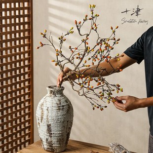 冬青红果发e财果仿真花摆设客厅竖果枝干花假花红浆果装饰花艺摆