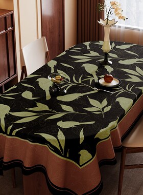 绿色桌布复古中古风餐桌垫防油防水防烫高级M感茶几台布桌子遮盖