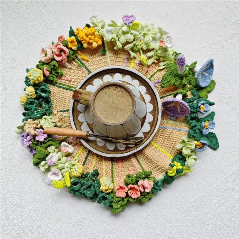 手工编织蕾丝百花杯垫diy材料包毛线钩织自制精致手作礼物送闺蜜