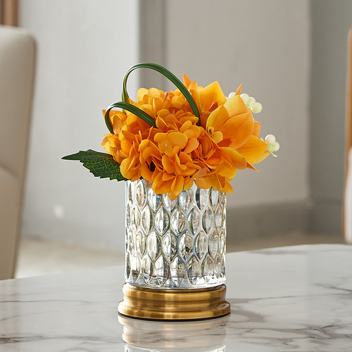 轻奢欧式玻璃小花瓶装饰花仿真花花艺套装L客厅茶几餐桌花摆花摆