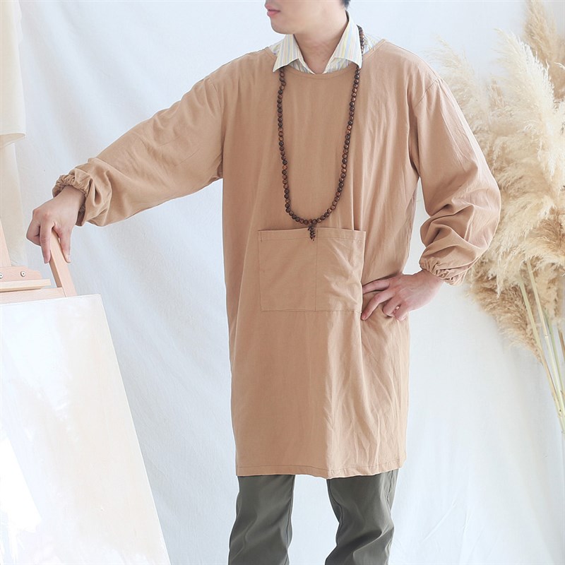 日式全棉防水长袖罩衣艺术画室工作服耐用防脏厨房烘焙家用反穿衣