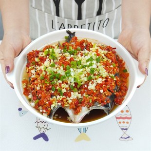 盘子双耳菜盘陶瓷家用纯白色大盘子10寸蒸鱼盘子剁椒鱼头专用盘子