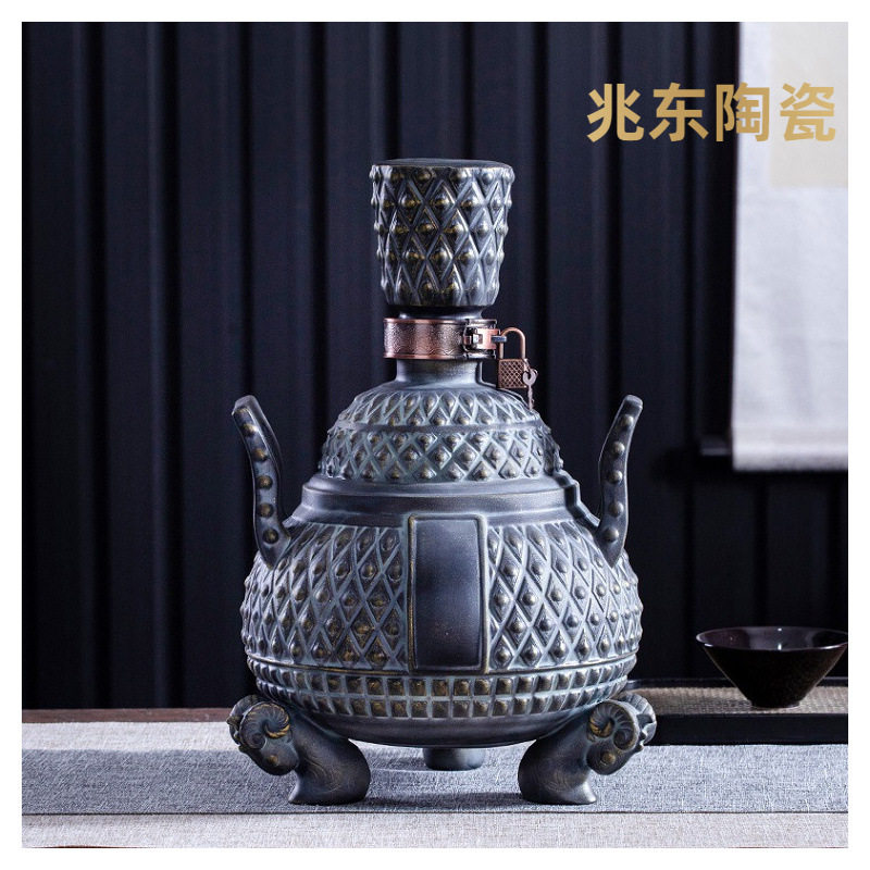 景德镇陶瓷酒瓶5斤装 仿青铜器仿古密封五斤装双角羊樽空酒瓶酒罐