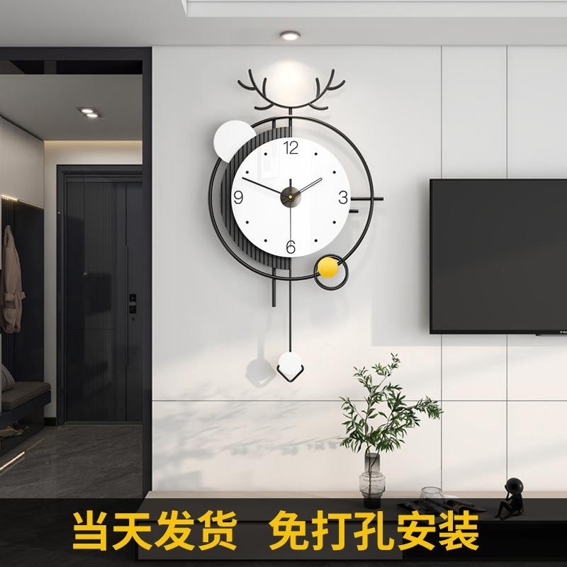 工厂挂钟现代简约客厅钟表创意时尚鹿头免打孔静音装饰石英钟