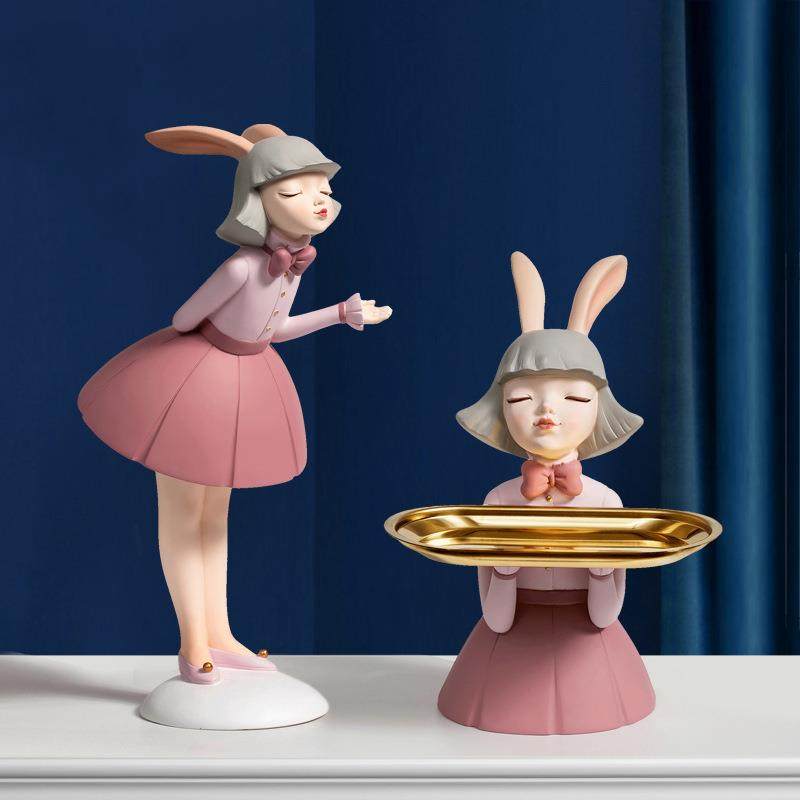 创意北欧兔女孩托盘摆件玄关钥匙收纳客厅卧室餐桌电视柜软装饰品,清洗/食品/商业设备,风口/风叶/风机配件,淘宝优惠券,粉丝福利购,淘宝优惠卷