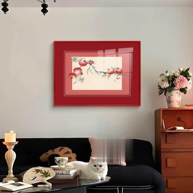 《石榴赋》新中式客厅装饰画新年红色喜庆寓意好卧室挂画餐厅壁画,清洗/食品/商业设备,风口/风叶/风机配件,淘宝优惠券,粉丝福利购,淘宝优惠卷