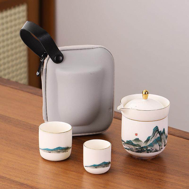 千里江山快客杯一壶二杯简约泡茶便携包茶具套装户外车载旅行茶具,自行车/骑行装备/零配件,更多零件/配件,淘宝优惠券,粉丝福利购,淘宝优惠卷