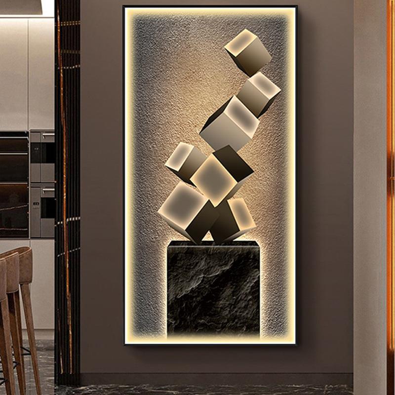 入户对门玄关画挂画客厅抽象艺术壁画过道走廊现代轻奢发光装饰画